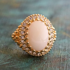 Vintage Ring Genuine Opal and Clear Crystal Ring Edwardian Style 18k Gold Ring R169 - Limited Stock - Never Worn