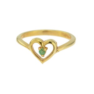 Vintage 18k Gold Electroplated Heart Ring: Genuine Emerald May Birthstone