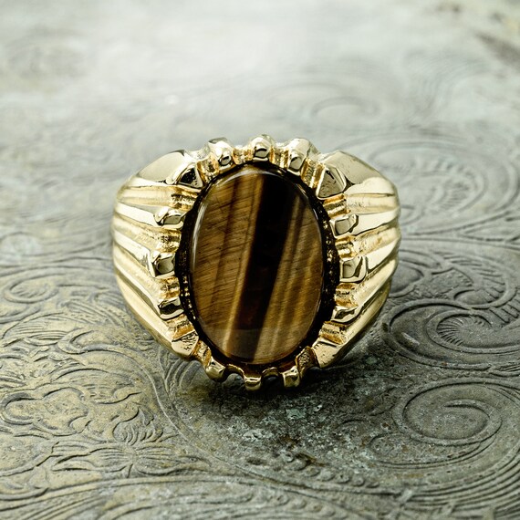 Vintage Ring 1980s Mens Genuine Tiger Eye 18kt Gold Plated Ring Unisex  Jewelry R1960 Limited Stock Never Worn - Etsy