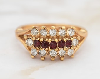 Vintage Women's Antique Ruby Cocktail Ring Austrian Crystal 18k Gold Electroplate Statement Jewelry USA Handmade Girls July Birthstone Rings