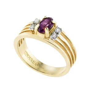 Vintage Amethyst Ring: 18k Gold Band with Swarovski Crystals