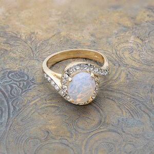 Vintage 18k Gold Electroplated Jelly Opal Ring with Swarovski Crystals image 4