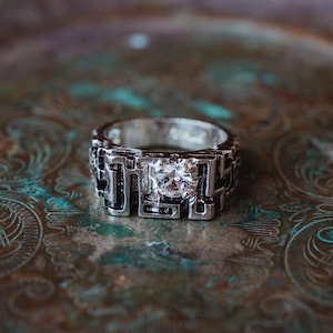 Men&#39;s Vintage Ring Edwardian Style Genuine Spinel Handcrafted Antique 18k White Gold Silver Nugget Ring #R153 - Limited Stock - Never Worn