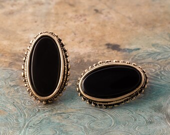 Vintage Earrings Genuine Onyx Stones Antique 18k Gold E268 - Limited Stock - Never Worn