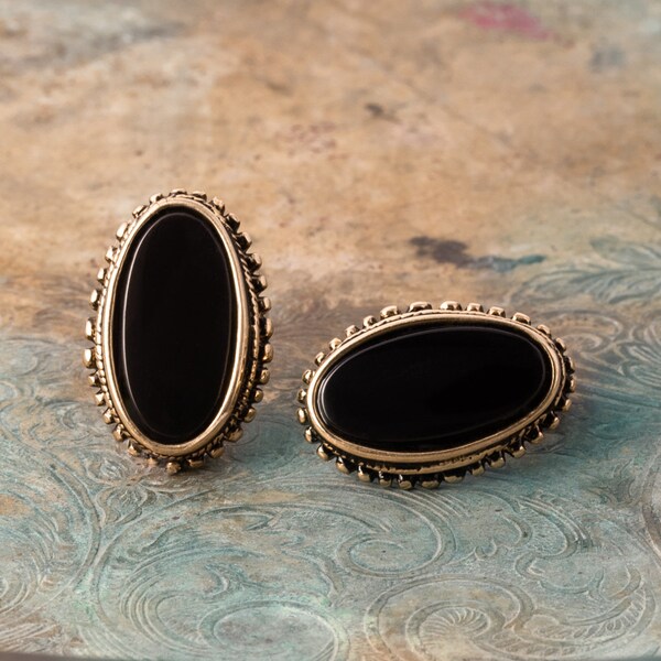 Vintage Earrings Genuine Onyx Stones Antique 18k Gold E268 - Limited Stock - Never Worn