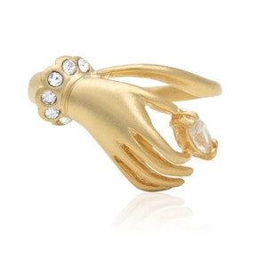 Vintage Ring Clear Austrian Crystals 18k Brushed Gold Woman's Antique Jewelry Victorian Boho Dainty Rings R2964 - Limited Stock - Never Worn