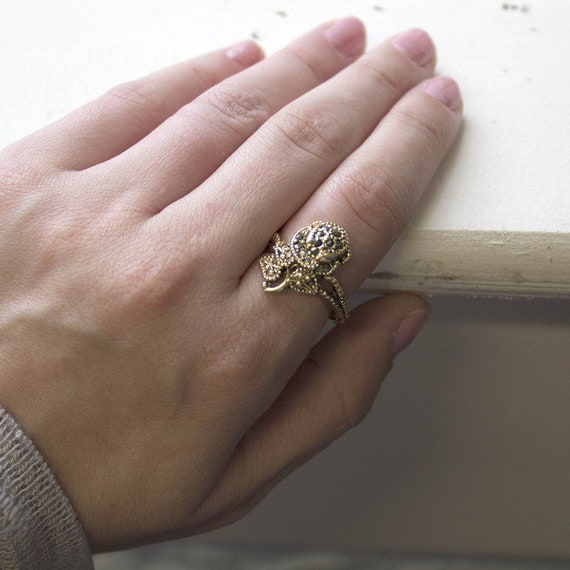 Vintage Ring Genuine Marcasite Rose Antique 18k G… - image 2