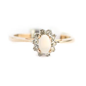 Vintage Opal Ring: 18k Gold Electroplated, Swarovski Crystal Halo