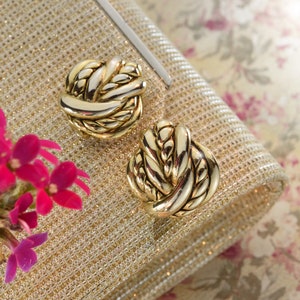 Vintage Earrings Oscar de la Renta Clip Earrings Antique Gold Tone Swirl Rope Button Designer Women OSE-603-CY - Limited Stock - Never Worn