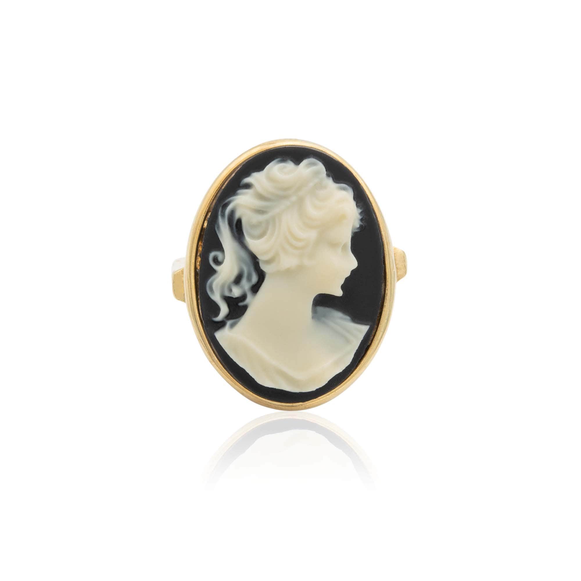 Vintage Cameo Ring: 18k Gold Electroplated, White Silhouette on 