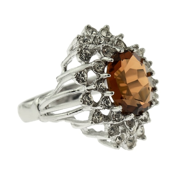 Vintage Ring Smoke Topaz Swarovski and Clear Crys… - image 6