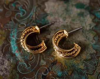 Vintage Earrings Oscar De La Renta Gold Plated Open Post Hoop Antique Jewelry Earrings Handmade #OSE-2599-G - Limited Stock - Never Worn