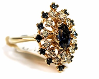 Bague cocktail vintage en or 18 carats et saphir : cristal Swarovski de l'époque victorienne