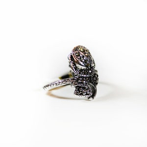 Vintage Ring Genuine Marcasite Pave Rose Ring Antique Rhodium Plated Womans Jewelry #R1418 - Limited Stock - Never Worn