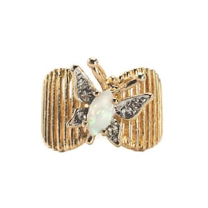 Vintage Butterfly Ring: Pinfire Opal, Swarovski Crystals, 18k Gold Plated