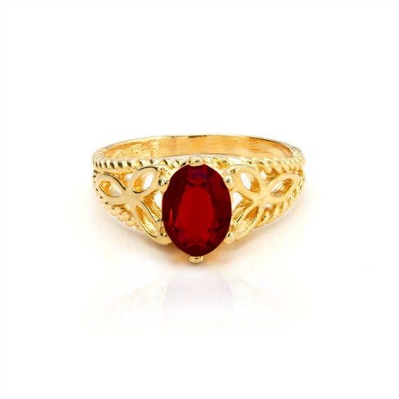Vintage Womens Ring Ruby Austrian Crystal 18k Gol… - image 6
