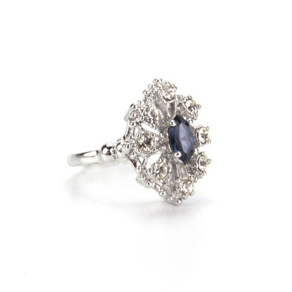 Vintage Ring Sapphire and Clear Swarovski Crystal… - image 3