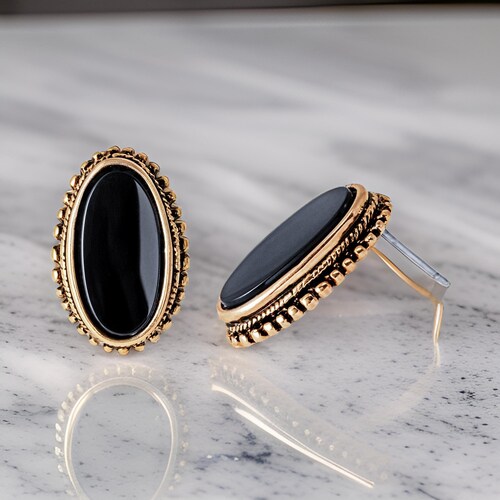 Boucles d'oreilles vintage, véritables pierres d'onyx, or antique 18 carats E268 - Stock limité - Jamais portées