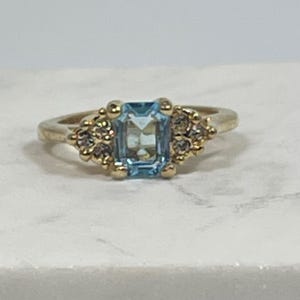 Vintage Aquamarine Ring: 18k Gold Austrian Crystal Engagement Ring