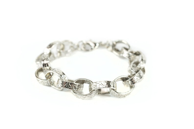 Vintage Oscar De La Renta Stamped Silver Tone 7 Inch Textured Links Bracelet OS123 image 7