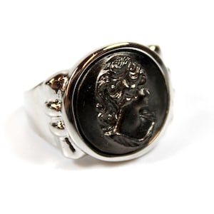 Vintage Black Cameo Ring: Rhodium Plated, Never Worn
