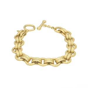 Vintage Oscar De La Renta-armband: geelgouden getextureerde schakels, 8,5 inch designer handgemaakte antieke sieraden armbanden vrouwen omvangrijke ketting