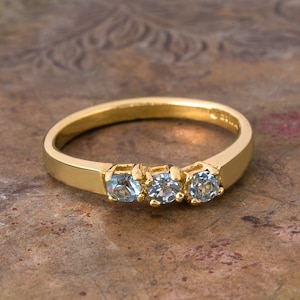 Vintage Aquamarine Swarovski Crystal Ring: 18k Gold Electroplated, Handmade 1970s Jewelry
