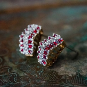 Vintage Earrings Ruby and Clear Swarovski Crystal Post Earrings E1753 Ruby Jewelry Handmade for Women - Limited Stock - Never Worn
