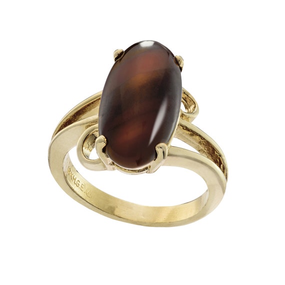 Vintage Ring 1970s Imitation Brown Coral 18k Gold… - image 5