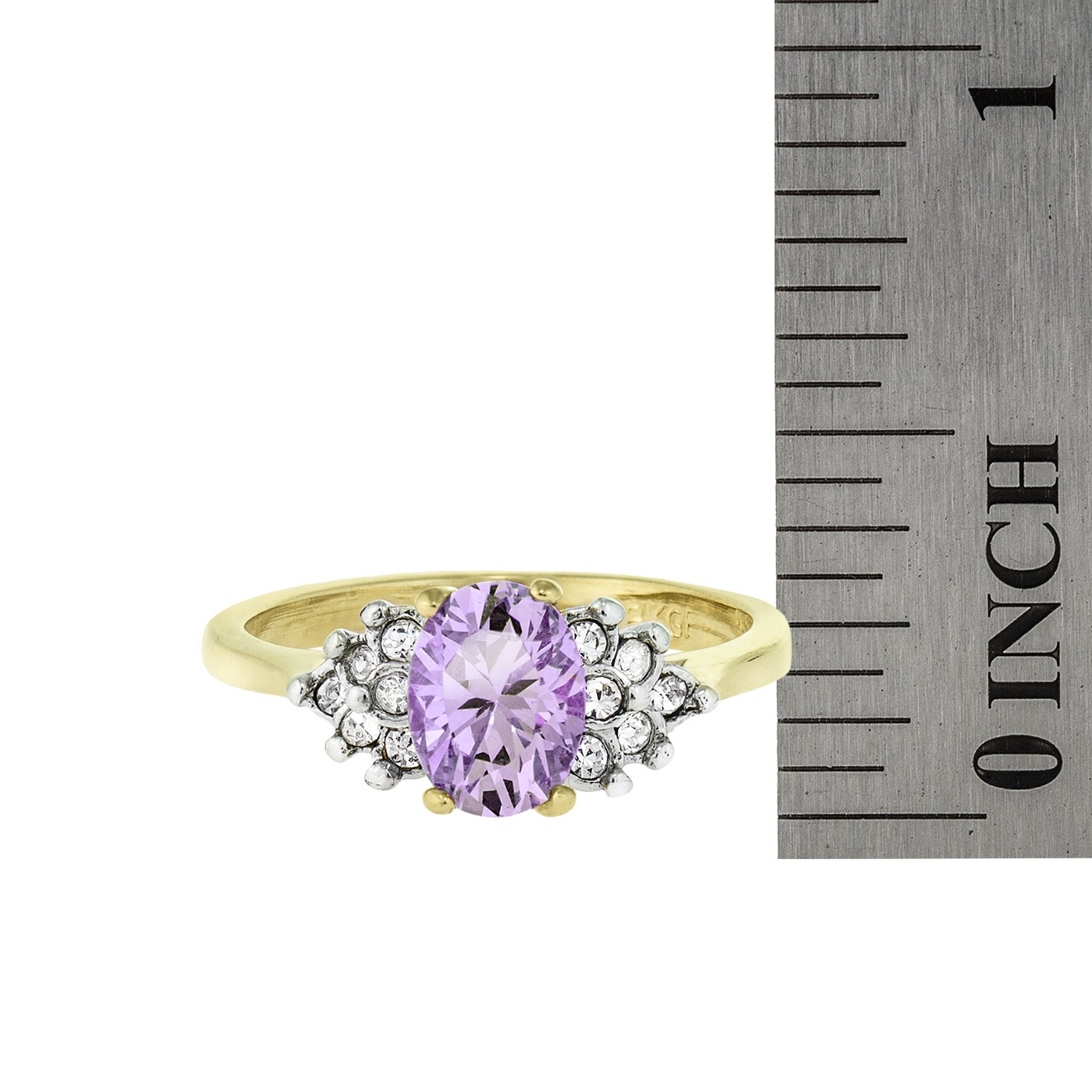 Vintage Ring Lavender Cubic Zirconia and Clear Crystals 18kt