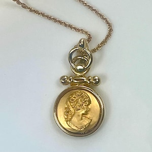Collar con colgante de camafeo vintage: chapado en oro de 18 kt, cadena de 40 cm