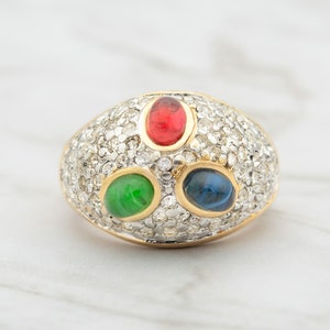 Vintage 18k Gold Austrian Crystal Cocktail Ring - 1970s Statement Jewelry