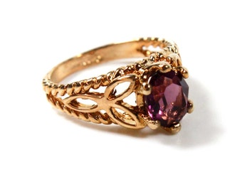 Vintage Ring Amethyst Swarovski Crystal 18k Gold Electroplated Filigree Ring Made in USA #R300 Handmade Antique Rings Jewelry for Women
