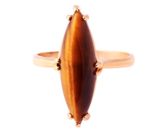 Bague oeil de tigre vintage : plaqué or 18 carats, bijoux Providence