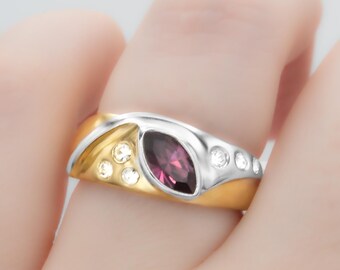 Bague Ancienne Vintage En Argent Plaqué Avec Pierre En Cristal Violet - Occasion, Bijou Rétro