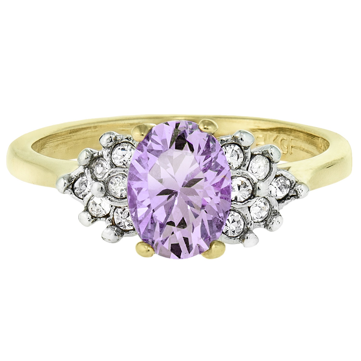 Vintage Ring Lavender Cubic Zirconia and Clear Crystals 18kt