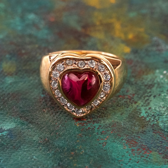 Vintage Ring Red and Clear Swarovski Crystals Heart Ring 18k Gold Womans Antique R3140 Limited Stock Never Worn Etsy Canada