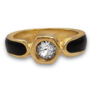 Anillo vintage de los años 80, anillo de esmalte negro con cristal austriaco transparente, chapado en oro antiguo de 18 k, n.° R6000, existencias limitadas, nunca usado