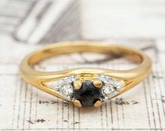 Vintage Womens Antique Genuine Sapphire Clear Austrian Crystal Accents 18k Gold Electroplate USA Handmade Jewelry September Birthstone Rings