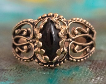 Vintage Ring Genuine Onyx Filigree Style 18k Antique Gold Jewelry for Women #R144 - Limited Stock - Never Worn