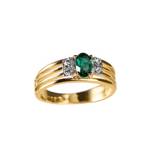 Bague vintage émeraude et cristaux Swarovski transparents en or 18 carats # R1318 Bijoux anciens pour femme fait main - Stock limité - Jamais porté