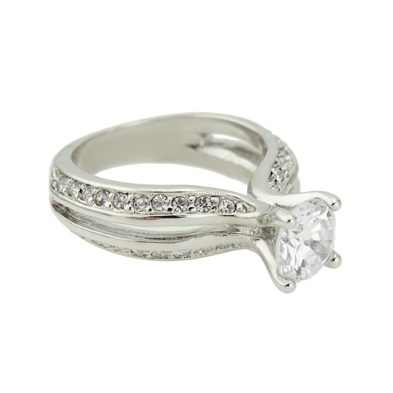 Bague Solitaire Vintage - Pierre Claire Strass - Plaqué Or - Taille 56 - Occasion