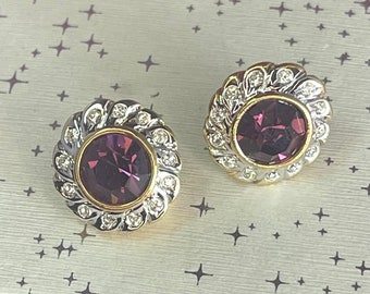 Vintage Amethyst Crystal Earrings, Amethyst Earrings, Post Made in the USA #E4017-AY