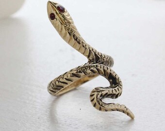 Real Vintage Ring Snake Ring Ruby Swarovski Crystal Eyes Antique 18k Gold Jewelry For Women NEVER WORN R2774