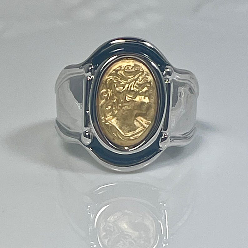 Vintage Womens White and Yellow Gold Cameo 18k Gold Electroplated Ring