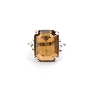 Vintage Ring Cocktail Ring Smoky Topaz and Clear Swarovski Crystals Rhodium Plated Silver Tone #R2239 - Limited Stock - Never Worn