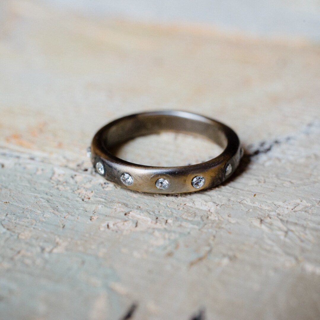 Vintage Swarovski Crystal Stacking Ring: 1980s Oxidized Gold Band ...