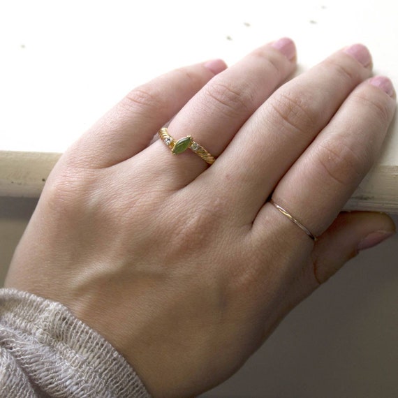 A Vintage Ring Dainty Genuine Jade and Austrian C… - image 1