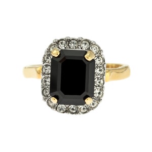 Vintage Ring Jewelry 18k Gold Black and Clear Swarovski Crystals Antique for Women Large Handmade Rings R1059 Limited Stock Never Worn image 5