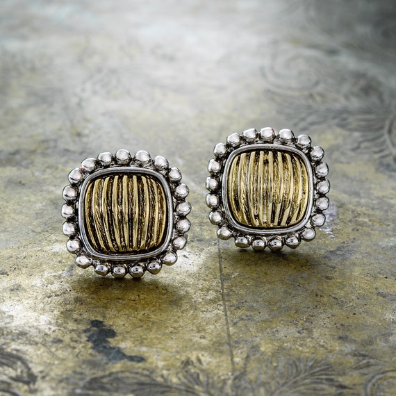 Vintage Earrings Oscar De La Renta Retro Two Tone… - image 2